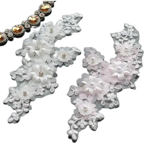 Color Flower Pearl Lace Trim Patches Bride Wedding Dress Patch DIY Headdress 3D Lace Fabric Accessories dentelle parches ropa F1