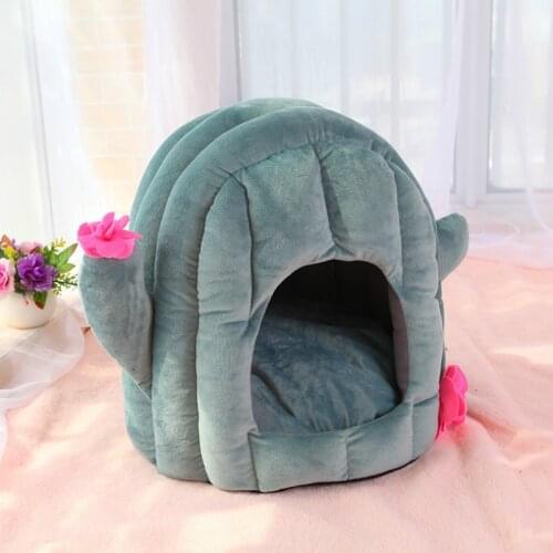 Cozy Pet Bed Warm Cave Nest Sleeping Bed Cactus Shape Puppy Tent House for Cats and Small Dogs