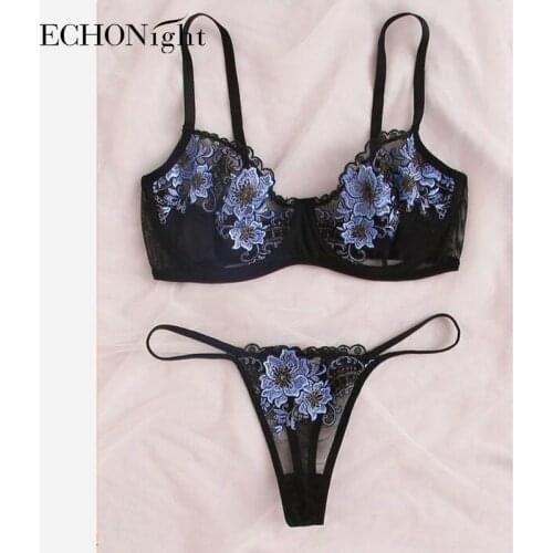 Echonight Womens Underwear Lenceria Sexy Lingerie Set Lace Floral Embroidery Underwear Set Push Up Bra Erotic Lingerie Sets