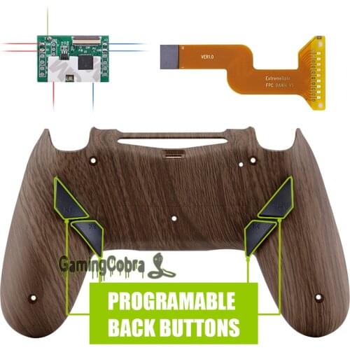 Wood Grain Dawn Programable Remap Kit for PS4 Slim Pro Controller JDM 040/050/055 w/ Custom Back Shell & 4 Back Buttons