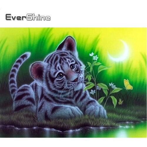 Evershine Diamond Painting Cross Stitch Animals Tiger Diamond Embroidery Full Square Pet Picture Diamond Mosaic Beads Embroidery