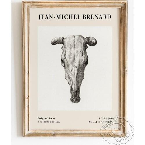 Jean Michel Bernard Exhibition Museum Poster, Skull Of A Cow Wall Picture, Black White Sketch Wall Picture, Modern Home Decor