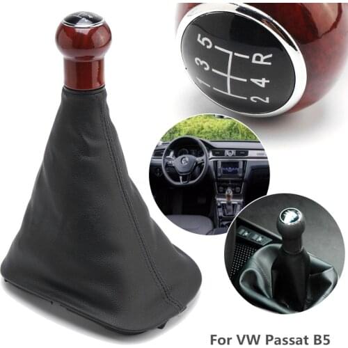 JX-LCLYL 5 Speed Wood Gear Shift Knob Stick Gaiter Boot For VW Golf Passat B5 Jetta 99-04