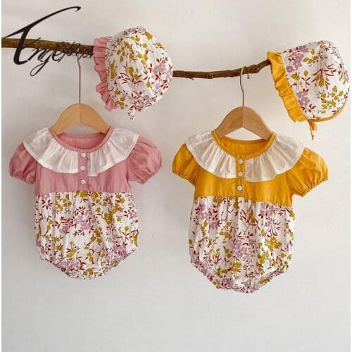 Engepapa Infant Baby Girls Bodysuits Cotton Short Sleeve Newborn Baby Girls Flower Jumpsuit Summer Toddler Baby Girl Clothes