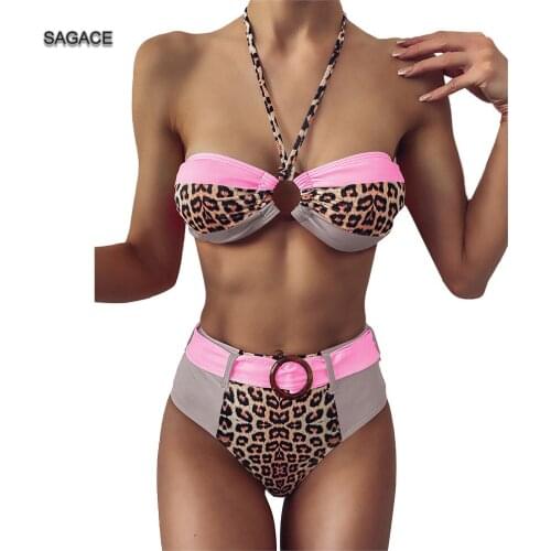 SAGACE New Bikini Set Women Summer Split Swimsuit Sexy Leopard print Filled Bra belt Bikini Swimwear Lady 2020Beach biquini A521