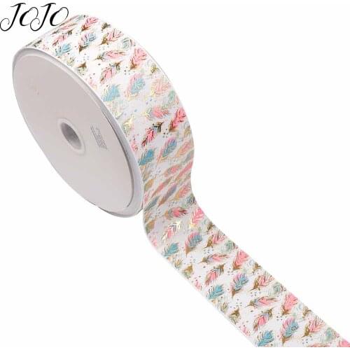 JOJO BOWS 75mm 2y Grosgrain Ribbon Bronzing Feather Webbing For Needlework DIY Hair Bow Handmade Craft Supplies Party Decoration
