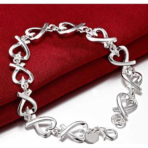 Fashion 925 Sterling Silver Jewelry Heart Bracelet For Women Wedding