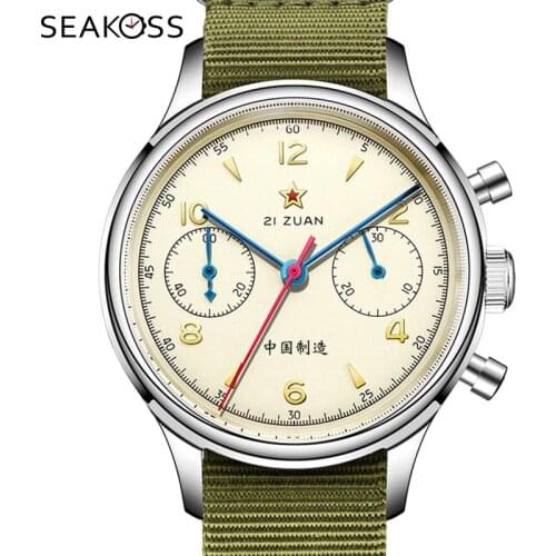 Retro Sapphire Men Mechanical Chronograph Watches ST1901 Seagull Movement NATO Nylon Strap 1963 Air Force Pilot Wristwatches