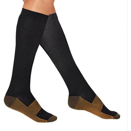 2 pairs Men crew Copper Fiber Long socks Compression Pressure Stockings Outdoor Sports high Socks 15-20mmHg