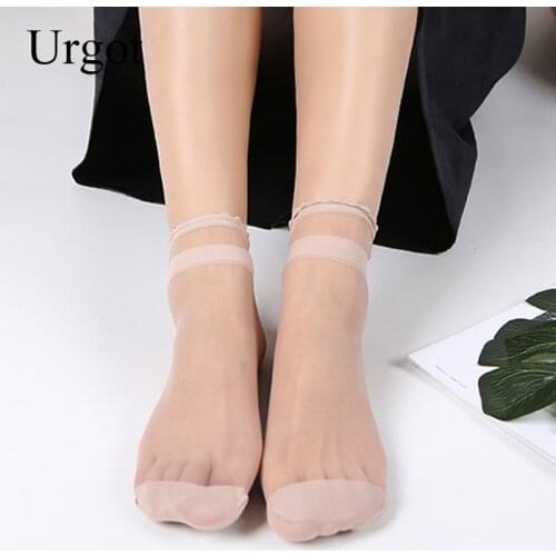 Urgot 5 Pairs Summer Ultra-thin Silk Socks Women Ultra-thin Invisible Breathable All-match Socks Lace Crystal Silk Socks Meias