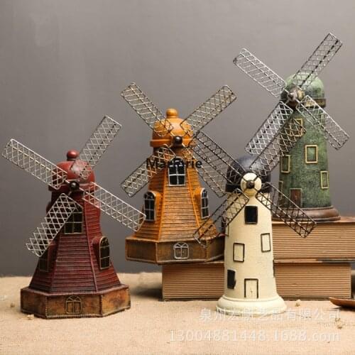 2021 new creative home retro windmill model decoration ornaments resin crafts piggy bank cafe living room soft decoration