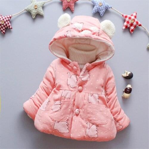 Girls Clothes 1-4 Years Long Sleeve Hooded Fashion Lovely Cartoon Coat Fashion Thick Warm Cottened Winter Outdoor Jackets