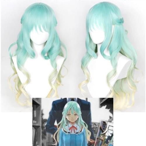 Tenkuu Shinpan Shinzaki Kuon Wig Long Curly Gradient Blue Gold Wigs High-Rise Invasion Halloween Cosplay Props 80cm