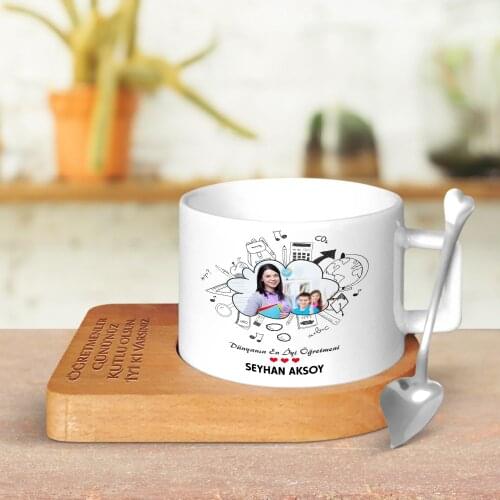Personalized World Best Öğretmeni Wood Altlıklı Ceramic Cup-4