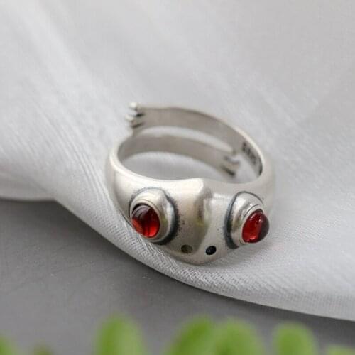Authentic 925 Sterling Silver Retro Style Charm Ring Inlaid Natural Garnet Open adjustable Rings Trendy Style Jewelry Gift