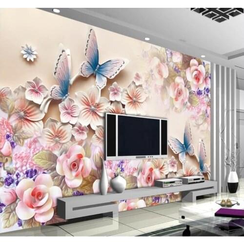 Custom photo wallpaper 3d mural wallpaper for walls 3 d Stereo relief romantic butterfly flower sitting room TV background wall