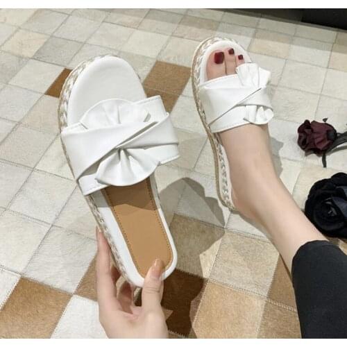 Luxury Designer Women Sandals Platform Shoes Bow 2021 Summer Slipper Indoor Outdoor Flip-flops Beach Shoes 42 Female Slippers 43