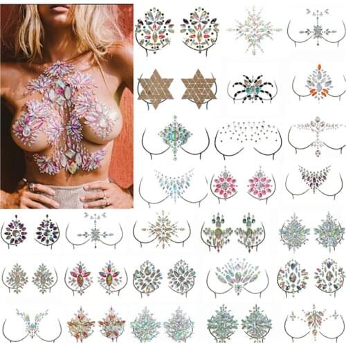Jewel Adhesive Gems Chest Tattoo Sticker Face Neck Chest Gems Wedding Party Body Boobs Makeup Tools Charm Sexy Decor Sticker