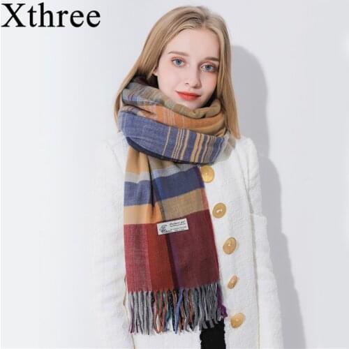 Xthree 180* 70 winter style Shawls Scarves for Women Luxury Scarf Winter Brand Soft Cashmere stripe lady Women Scarf