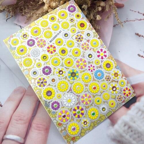 Diy 3d Japanese Style Thin Traceless Nail Stickers Sunflowers Back Glue Adhesive Dry Nai Decals for Women Girls Manicure