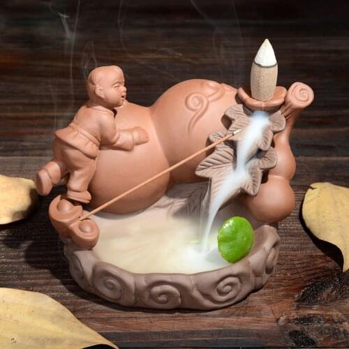 Creative Calabash Monk Buddha Crane Backflow Tower Incense Cones Burner Incense Stick Holder Ceramic Censer Home Decoration