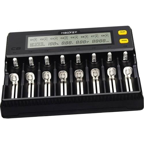 Universal 1.5A 8 Bay LCD Battery Recharger Compatible with Li-ion LiFePO4 Ni-MH AA 21700 20700 26650 18350 17670 RCR123 18700