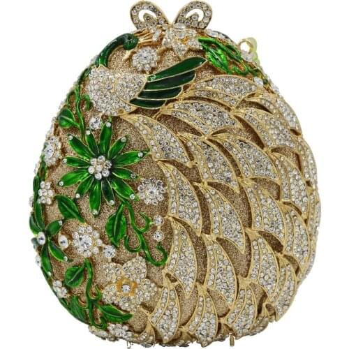 Egg Shape Green Flower Gold Silver Crystal Evening Bags Party Clutch Purse for Wedding Female Bags sc804