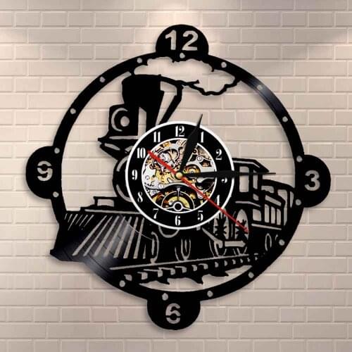 Vintage Steam Engine Vinyl Record Clock Steam Locomotive Train Wall Clock Train Locomotive Wall Decor Train Enthusiast Gift