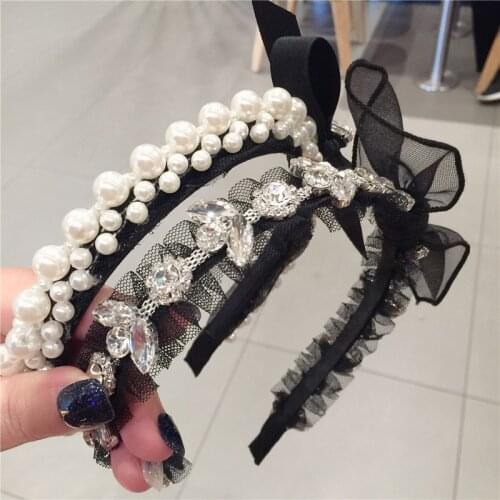 Pearl Diamond Knot Headbands For Women Korea Hair Accessories Shining Hairband for Girls Crown Flower Bow Hairbands Head Wrap