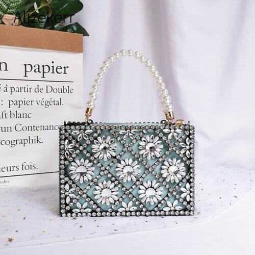 Flowers Rhinestones Metal Cage Bag Women Crystal Evening Clutch Purses And Handbags Luxury Designer Handbag For Wedding Party