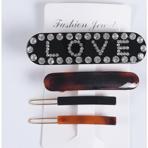 4pcs /sets Womens Acrylic Long Hairpins Fashion ZA Hair Clips Accessories Luxury Rhinestone Letter LOVE Barrettes For Women