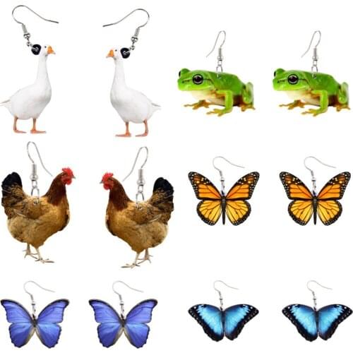 Funny Simulation Animal Acrylic Earrings for Women Frog Butterfly Chicken Duck Dangle Earrings Own Design Drop Earrings Female