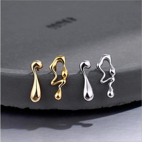 Amaiyllis s925 Sterling Silver Water Drop Earrings Female Personality Glossy Irregular Geometric Earrings Jewelry