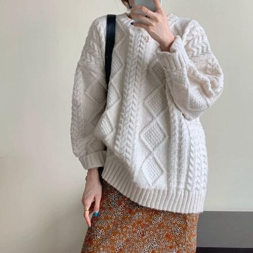 ZCSMLL Soft Blue -shaped Twist Sweater Women Loose Outer Wear Winter New Japanese Knitted Bottoming Tops 2021 Spring