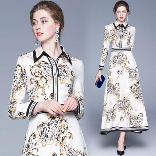 Spring Summer Autumn Runway Vintage Floral Baroque Print Collar Long Sleeve Women Ladies Party Casual A-Line Maxi Beach Dress