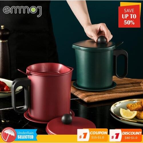 1.7L stainless steel lard tank oil filter pot large capacity filter oil Separator storage tank kitchen tools oil bottle With Str