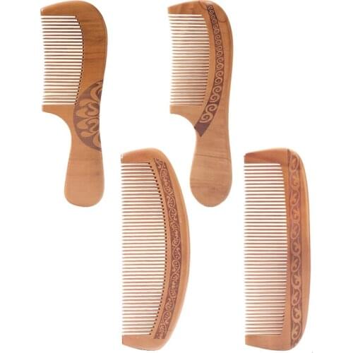 1 PC Natural Peach Wood Comb Hairbrush Handcrafted Fine Tooth Comb Anti-Static Head Massage Comb Hair Styling Hair Care Tool