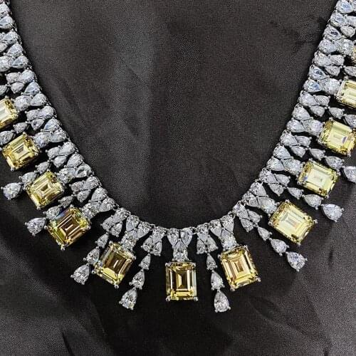 100% Real 925 Sterling Silver Created Diamond Gemstone Wedding Cocktail Pendent citrine Necklace luxury fine jewelry for women