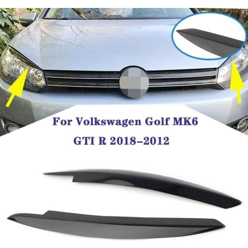 2Pcs Headlights Eyebrow Eyelids Glossy Black For VW Golf MK6 GTI R 2008-2013 also For GTI R