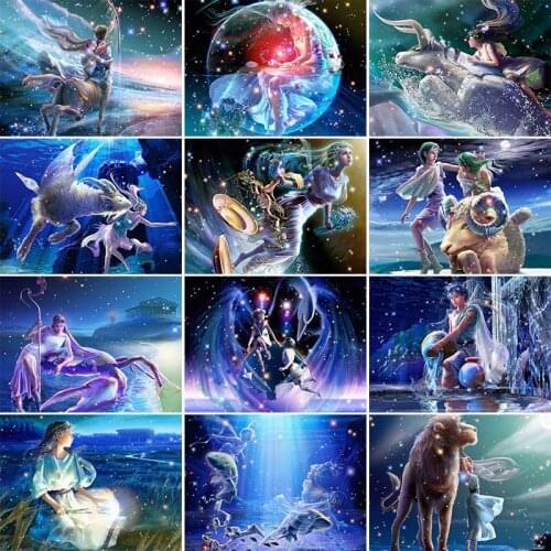 5D DIY Diamond Painting 12 Zodiac Constellations Cross stitch Diamond Embroidery Mosaic Art Picture Rhinestones Home Decor