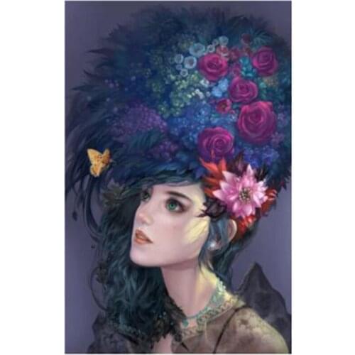 Diamond Painting Beautiful Woman With Flowers On Head 5D DIY Full Round Cross Stitch Embroidery Mosaic Home Decor XN1327