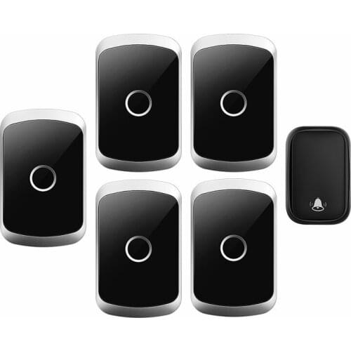 CACAZI Self-powered Waterproof Wireless Doorbell No Battery Chime Home Door Bell 150M Remote US EU UK Plug 1 Button 5 Receiver