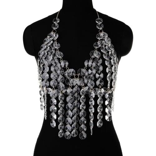 Fashion Acrylic Decoration Halter Bra Womens Sexy Chest Chain Gothic Backless Body Chain Nightclub DJ Body Chain Jewelry