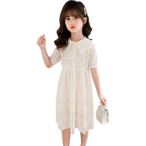 Kids Summer Dresses For Girls Lace Floral Girl Dress Pearls Party Dress For Children Cute Style Clothes For Girls
