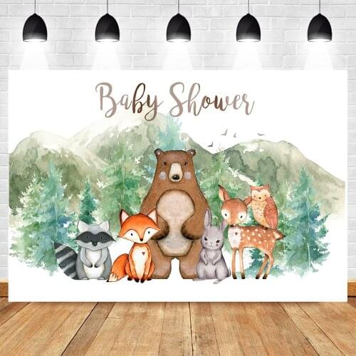 Animal Theme Baby Shower Photography Backdrop Newborn Mountain Jungle Forest Background for Photo Studio Photocall Bear Rabbit