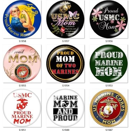 PROUD MARINE MOM 12mm/18mm Round glass cabochon flat back Making findings snap button jewelry S1947