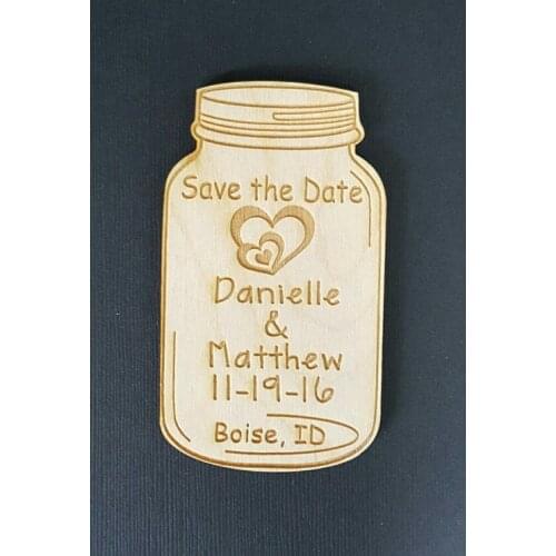 Customized Bride Groom names Mason Jar Wedding wooden Save the Date Magnets engagement party favors company gifts