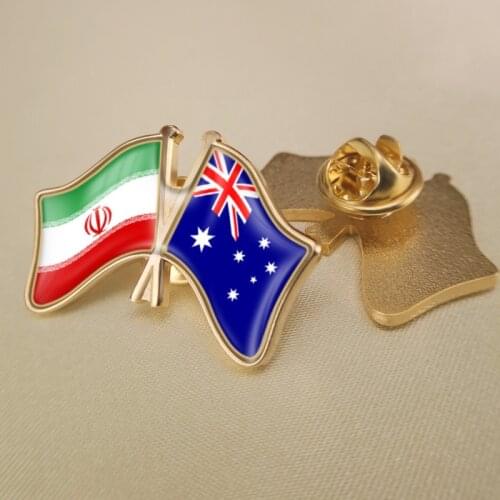 Iran and Australia Crossed/Double/Friendship Flags Lapel Pins/Brooch/Badges