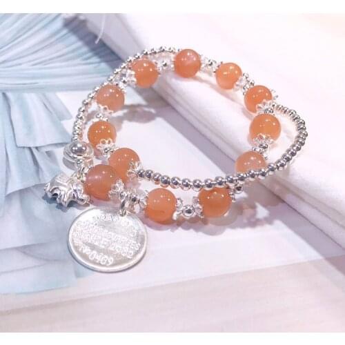 925 Sterling Silver Chain Charming Lengthen Bracelet Embrace Stylish Sunstone Fine Jewelry Nifty Silver Bead Exquisite Stylish