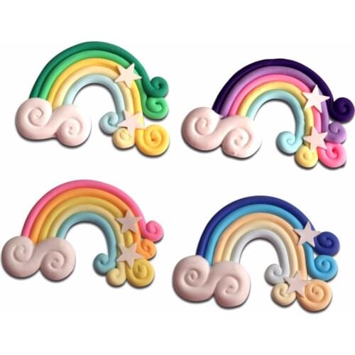 12Pcs Colorful Rainbow Clay Decoration Crafts Kawaii Flatback Cabochon Embellishments For Scrapbooking DIY Accessories Buttons